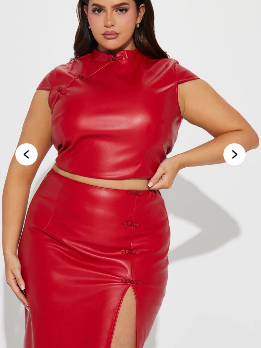 Fashion Nova Red Faux Leather Midi Skirt Size M High Slit Bodycon Statement